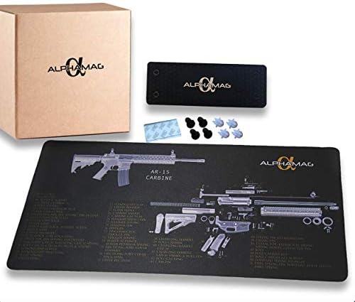 AlphaMag Magnetic Gun Mount and Cleaning Mat (Bundle) - 35lb Rated Magnet | Rubber Coated Gun Magnet Car Mount & Holster | Waterproof Gun Cleaning Mat | Pistol, Shotgun, Handgun, Accessories