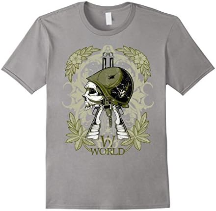 Men's WW2 German Death Skull Helmet Guns World War T-Shirt Medium Slate