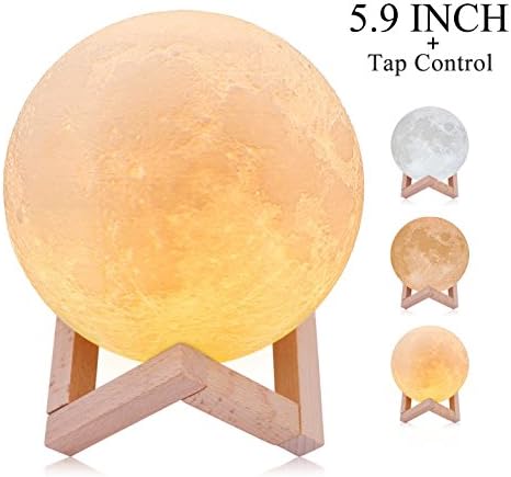 Moon Lamp, TAOTENK 3D Printed Moon Light, Dimmable Luna Decorative Night Light for Kids Baby Nursery New Year Valentines Gifts - Tap Control, USB Recharge, PVC Material, Three Color (5.9 Inch)