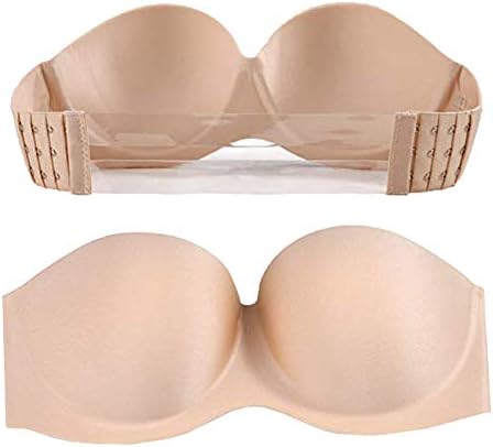 Fillory Women's Spandex Padded Backless Push-up Transparent Back Strapless Bra