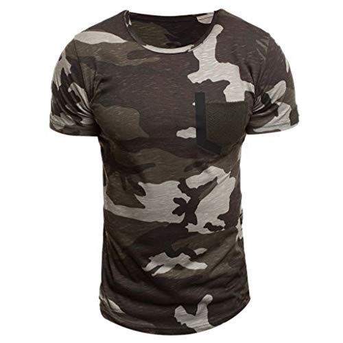 iYBUIA Camouflage T-Shirt for Men Elastic Short Sleeve T-Shirt Tops
