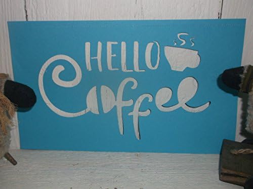 Vintage look HELLO COFFEE steaming cup cardstock STENCIL old timey farmhouse primitive for painting on paper, wood, fabric