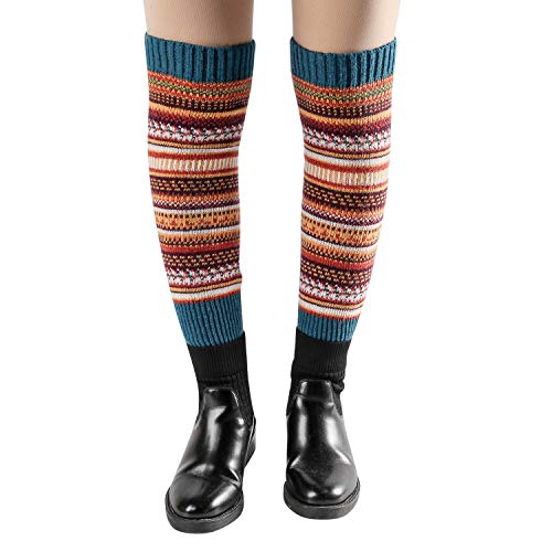 DREAM SLIM Colourful Striped Knitted Crochet Knee High Leg Warmers Boot Leg Cuffs Slouch Socks