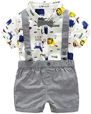 MOGOV Infant Baby Boys GentlemanAnimal Print Shirt+Strap Shorts +Bowtie Overalls Outfits Clothes