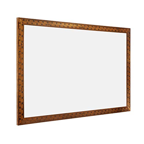Magnetic Dry Erase Board - 4 THOUGHT 36x24 Inches Whiteboard, Wall-Mounted Magnetic Dry Erase Memo Bulletin Board with Vintage Brown Wooden Ruler Frame for Home Office Kitchen, 4 Magnets Included