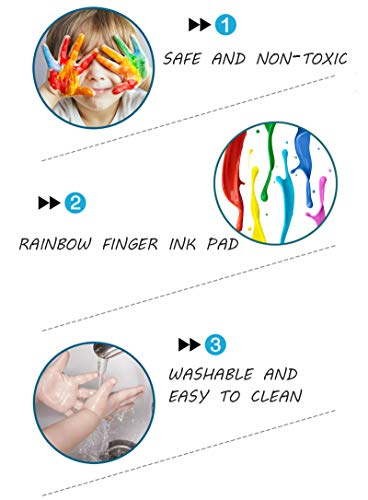 Craft Large Ink Pad Stamps Partner DIY Color, Washable Rainbow Finger Ink Pad for Fingerprints Birth Footprint Rubber Stamps for Office Usage Kids Gift (Set of 9) - Thumbnail 2