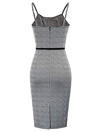 Belle Poque Mujer Vintage Spaghetti Strap Plaid Vestido ajustado de fiesta con cinturón BP813