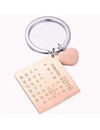 Personalised Custom Engraved Calendar Date Engraved Stainless Steel Keyring & Keychain Memorial Wedding Gift (Rose Gold Heart)