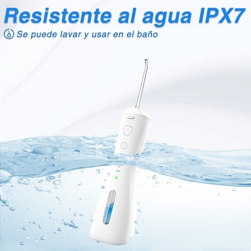 Irrigador Bucal, Limpieza Dental Portatil,6 Modos de Limpieza y 4 Puntas,Resistente al Agua IPX7,250ml Irrigador Oral Inalámbrico Portátil,Hilo Dental de Agua sin Cable para el Hogar, Viajes, Ducha