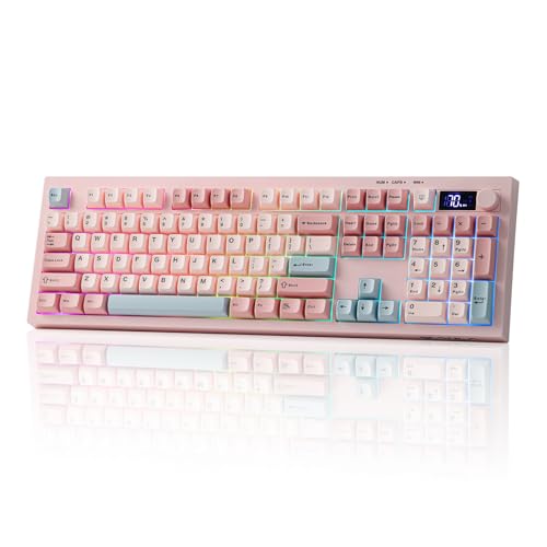 EPOMAKER AULA S102 PRO Wireless Membrane Keyboard with TFT Screen and Number Pad, 2000mAh, RGB Backlit, Media Knob, 105 Keys, Full Size Wireless Gaming Keyboard (Pink)