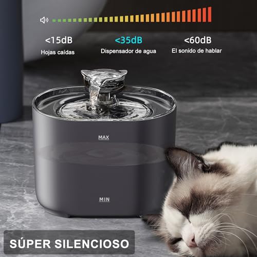 MXCOCO Fuente de Agua para Gatos, 74oz/2.2 L Bebedero para Gato con luz LED, Fuente para Mascotas con Bomba Ultra Silenciosa, Dispensador de Agua para Perros con Filtros, Sin BPA