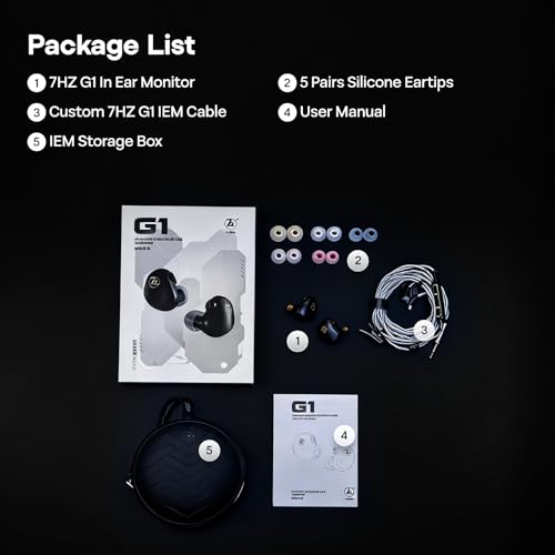 Linsoul 7HZ G1 In-Ear Monitor,Cuffie IEM con Diaframma Dinamico DLC da 10 mm,Auricolari da Gaming con Cavo Placcato Argento OFC Staccabile per Musicisti Audiofili (3.5mm Con Mic, Nero)