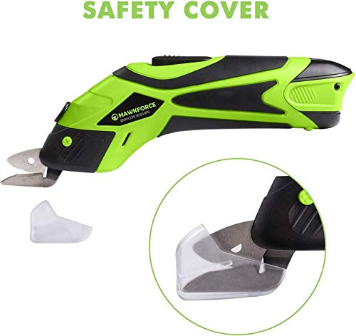 Hawkforce Electric Scissor 2 Rechargeable Batteries 2 PCS Cutting Blades Power Cordless Scissors 4V Li-Ion Box Cutter Shears Cutting Tool for Cutting Fabric, Leather