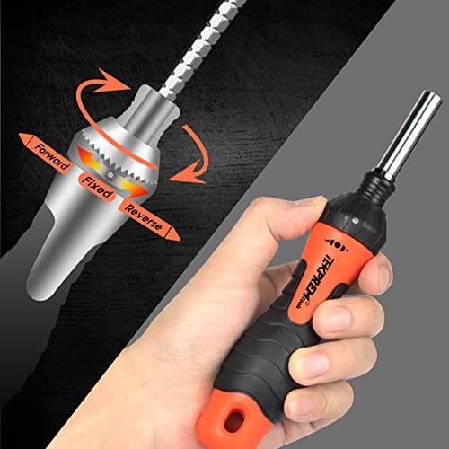 Magnetic Ratchet Screwdriver Bit Set, TEKPREM 15 in 1 Flexible Household Ratcheting Handle Screw Driver Set with Torx, HEX, Phillips and Flathead S2 Multi Bits Set in Plastic Case