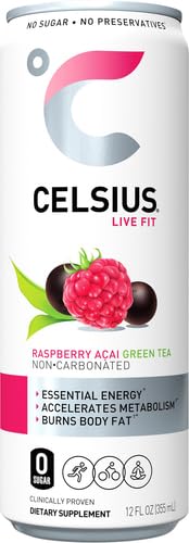 CELSIUS RTD GREEN TEA RASPBERRY, 12 OUNCE