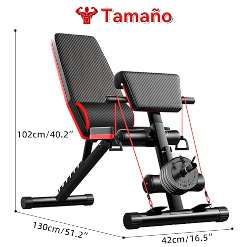 SAFONUS Banco de Ejercicio Multifuncional Ajustable con Almohada de Cabeza Regulable - Incluye Banda de Resistencia y Almohadilla de Soporte para Mancuernas,Banco Pesas Plegable Multiposiciones para Entrenamiento en Casa