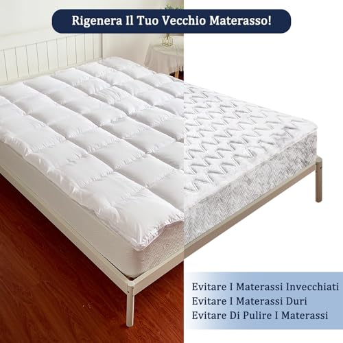 Bedecor Double Mattress Topper 160 x 200 cm, Soft, Breathable, Enhance Mattress, Topper for Sofa Bed, Improve Sleep Comfort, Double Mattress Cover Padded in Polyester