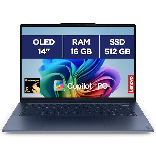 Lenovo Yoga Slim 7 14Q8X9 – Laptop Copilot + 14 Zoll 3K OLED 90 Hz (Qualcomm – SD Elite X, RAM 16 GB, SSD 512 GB, Windows 11 Home) Tastatur mit Hintergrundbeleuchtung AZERTY FR – Cosmic Blau