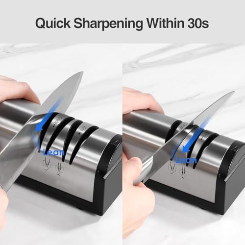 Professional 2-Stage Electric Knife Sharpener with Scissors Sharpener & Metal Dust Collection Box,Stainless Steel,Quick Sharpening & Polishing,Kitchen Sharpener for Home Chefs & Cooking Enthusiasts