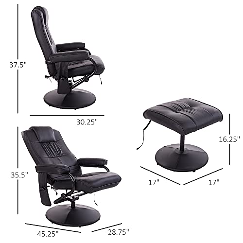Massaging Faux Leather Recliner Chair and Ottoman Set, Swivel