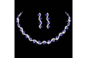 Unicra Bride Silver Necklace Earrings Set Crystal Bridal Wedding Jewelry Set Rhinestone Choker Necklace for Women and Brides