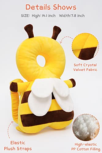 Baby Head Protector Cushion Toddler Head Protection Pillow Baby Backpack with Knee Pads&Anti-Slip Socks (Yellow Bee)