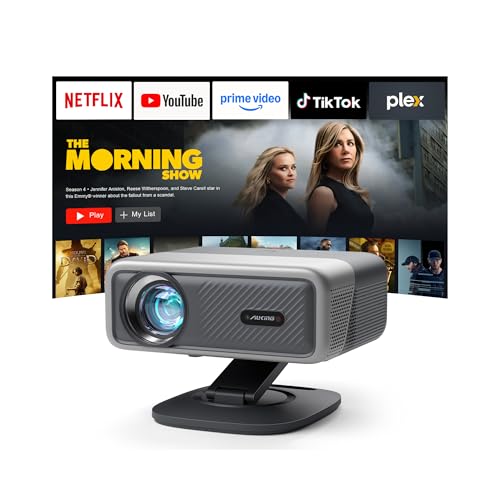 [Now with Netflix & 4200 ANSI] 4K Projector with WiFi and Bluetooth,TOF Real-Time Auto Focus Smart Projector, Upgrade for AuKing Overhead Projectors Theater Proyector with Omni-Adjustable(silver)