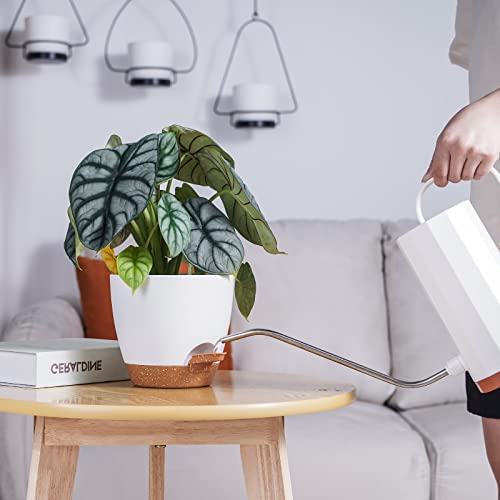 JOFAMY 6 inch Planter Pots, 5-Pack Self Watering Planters for Indoor Outdoor Plants, Plastic Plant Pots Set with Drainage Hole, Decorative White Flower Pots for All House, Garden Plants