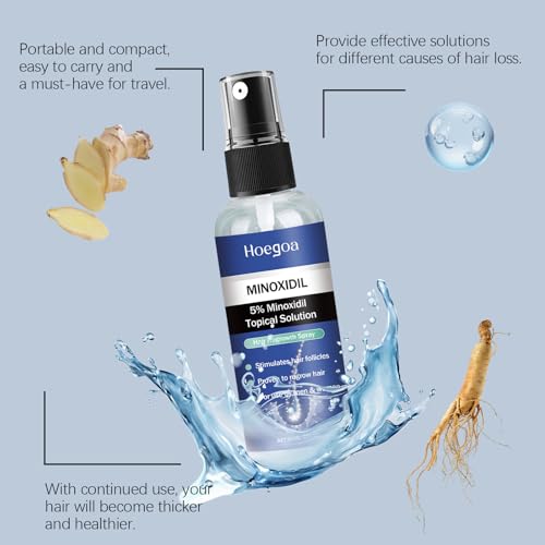 5% Minoxidil Spray for Men and Women Hair Growth – Hair Regrowth Serum with Ginger, Safflower and Black Sesame, Stop Hair Thinning and Hair Loss for Stronger Thicker Longer Hair, 60ml