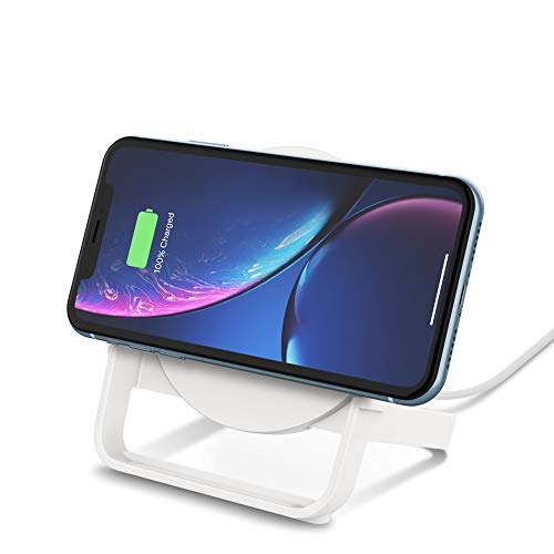 Belkin Quick Charge 10W Wireless Charger - Qi-Certified Charger Stand for iPhone, Samsung Galaxy - Charge While Listening to Music, Streaming Videos, & Video Calling - Includes AC Adapter - White