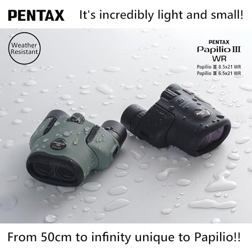 Pentax Papilio III Binoculars, 6.5 x 21 Weatherproof, Black, Close Focus 50 cm, Splashproof, Museum, Outdoor, Nature, Live Sports, HD Coating