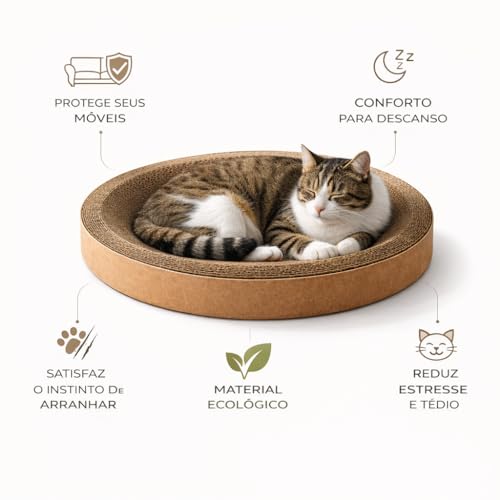 Cama Arranhadora para Gatos 50cm – Papelão Ultra Resistente | 2 em 1 Descanso + Arranhador | Anti Estresse e Protege Móveis