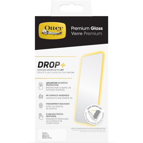 OtterBox Premium Pellicola protettiva in Vetro temperato per iPhone 17e, 16e, 14, 13, 13 Pro con trattamento antimicrobico, Protezione a rotture avanzata, Graffi e cadute da 0.9m,