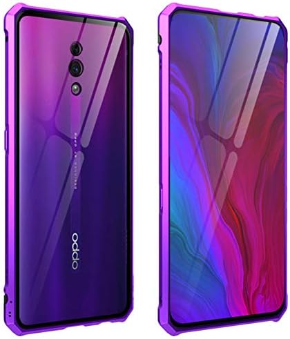 Oppo Reno Case, CHIHENG Ultra Thin [Buckle Structure] Magnetic Aluminum Metal Frame + Transparent Tempered Glass Back Cover Full Body Protective Case for Oppo Reno 6.4" Purple