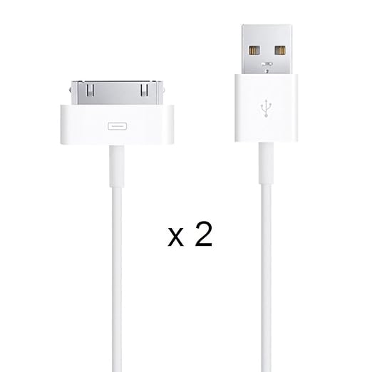 Artecsis 2 Stück Ladekabel Datenkabel, 30-polig auf USB für Apple iPhone 4/4S, 3G/3GS, iPad, iPod, 1 Meter, Weiß
