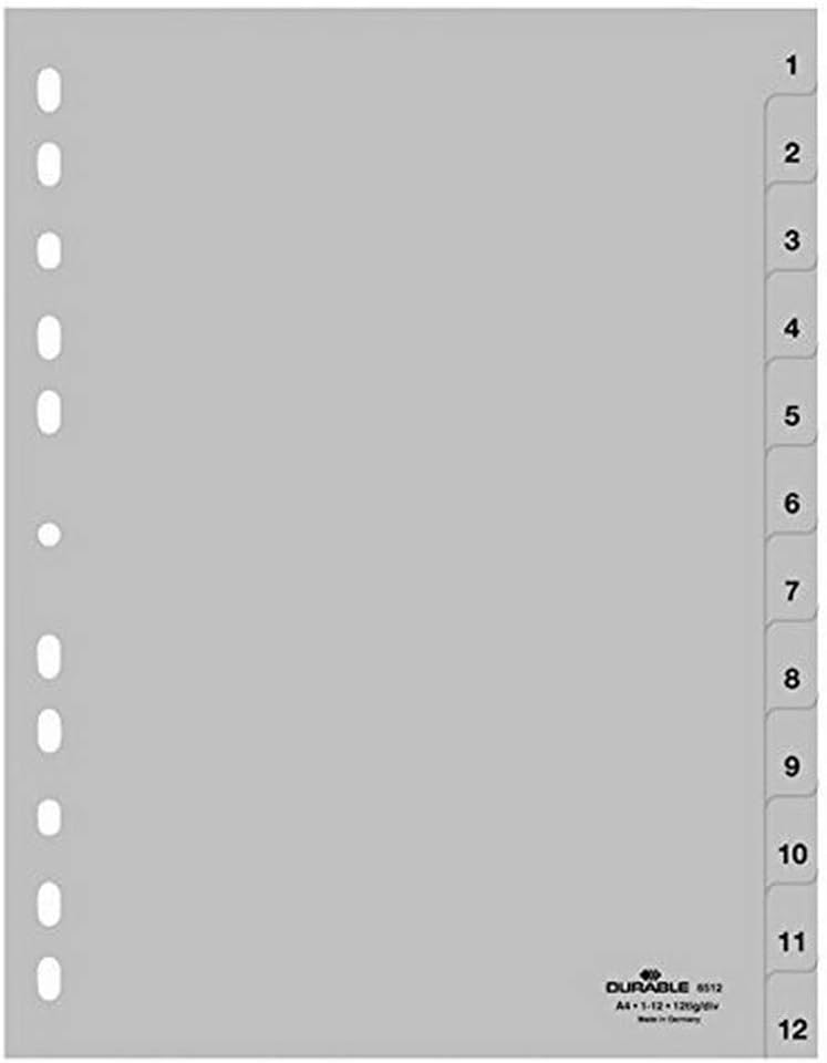 Durable Numeric Register Index, grey, 1-12