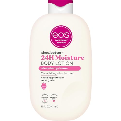 eos Shea Better Body Lotion- Strawberry Dream, 24-Hour Moisture Skin Care, Lightweight & Non-Greasy, Made with Natural Shea, Vegan, 16 fl oz