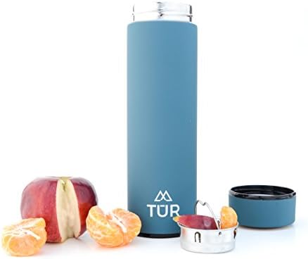 TUR Hydration Colorful Stainless Steel Double Wall Vacuum Insulated Water Bottle - 16oz - Eco-Friendly &amp; BPA Free - Perfect For Kids, Gym, School, Office - Keeps Hot or Cold - TEA INFUSER (Blue)