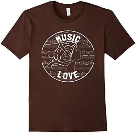 Mens Music Love Shirt, Sheet Music Listening Musician T-Shirt Large Brown