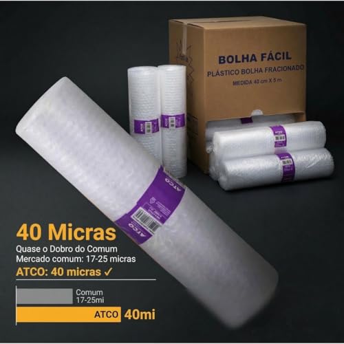 Plástico Bolha 40cm x 5 Metros 40 Micras - Bobina de Plástico Bolha Transparente em Polietileno