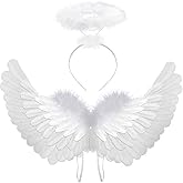 Antspirit Angel Costume Wings and Halo White Angel Costume for Girls Kids Women Adult Halloween