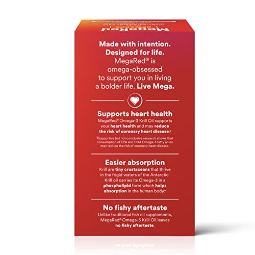 MEGARED – OMEGA-3 KRILL OIL 350MG SOFTGELS (130 COUNT IN A BOTTLE), EPA & DHA OMEGA-3 FATTY ACIDS WITH NO FISHY AFTERTASTE UNLIKE FISH OIL, CONTAINS ANTIOXIDANT ASTAXANTHIN