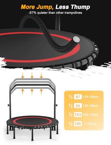 COWISH Foldable Fitness Trampoline with Adjustable Foam Handle - Max Load 200kg, 40''/48'' Quick Install Exercise Rebounder for Indoor/Outdoor Cardio Workout, Adults & Kids