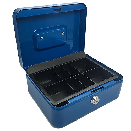 SEPOX Cash Box, Locking Cash Box With Money Tray, Medium, Blue