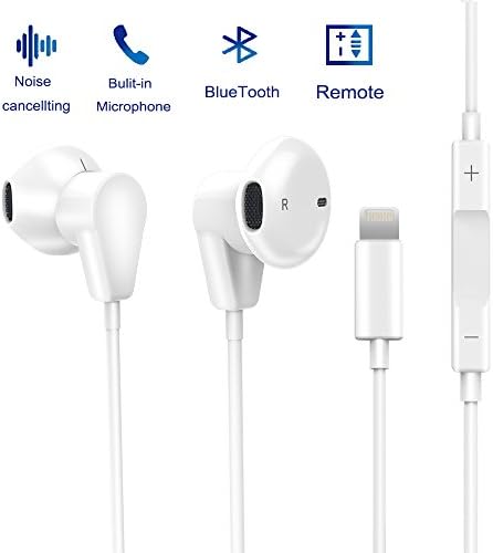 Fourcase Bluetooth Headphones Earphones with Microphone, Eaubuds Wired Headset with Remote Control Noise Canceling Sweatproof Compatible IP XS/XR/XS Mas,IP 7/8/X/7 Plus/8 Plus