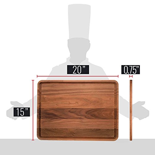 Walnut Wood Cutting Board by Virginia Boys Kitchens - 20x15 American Hardwood Chopping and Carving Countertop Block with Juice Drip Groove