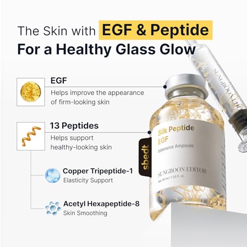 SUNGBOON EDITOR Glow Intensive Silk Peptide EGF Ampoule, Copper Peptides Serum for Face with Collagen & Multi Peptides, Hydrating Korean Skincare Facial Serum for Smooth-Looking Skin, 1.35 fl oz