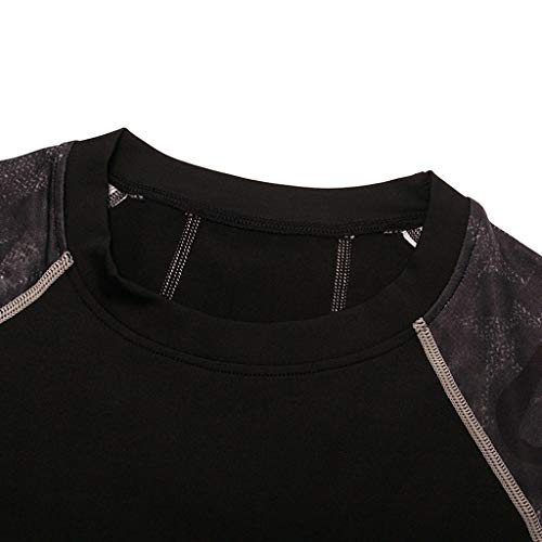 Men Compression Shirt Base Layer Long Sleeve Undershirt for Men Sport Fitness Cool Dry (L, Black)