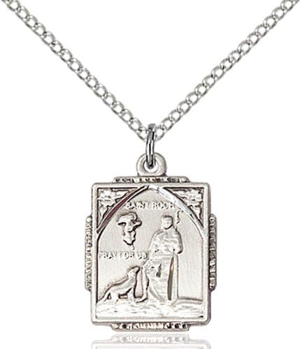 Sterling Silver St. Roch Pendant / 18 inch Sterling Silver Curb Chain / ST. ROCH