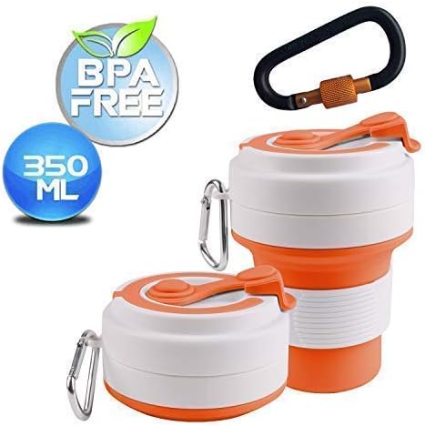 Hootracker Silicone Collapsible Cup,FoldableTravel Mug Leak Proof Heat Resistant Coffee Cup Mug 100% Food Grade with Carabiner for Outdoor Camping Hiking, 350ml